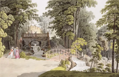 Ansicht des Wasserfalls in Erlaw, Wien, aus 